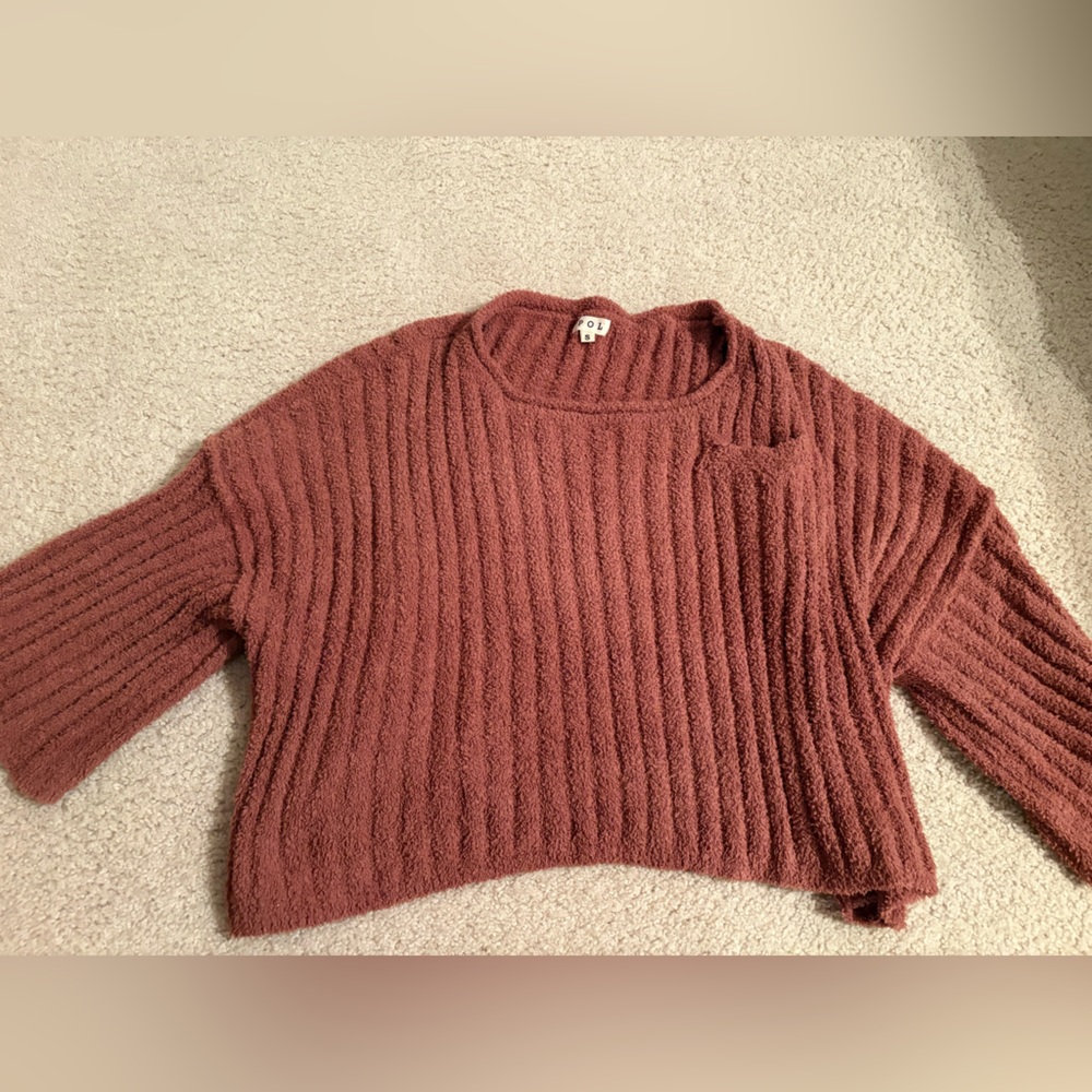 POL Ribbed Knit Sweater in Rust